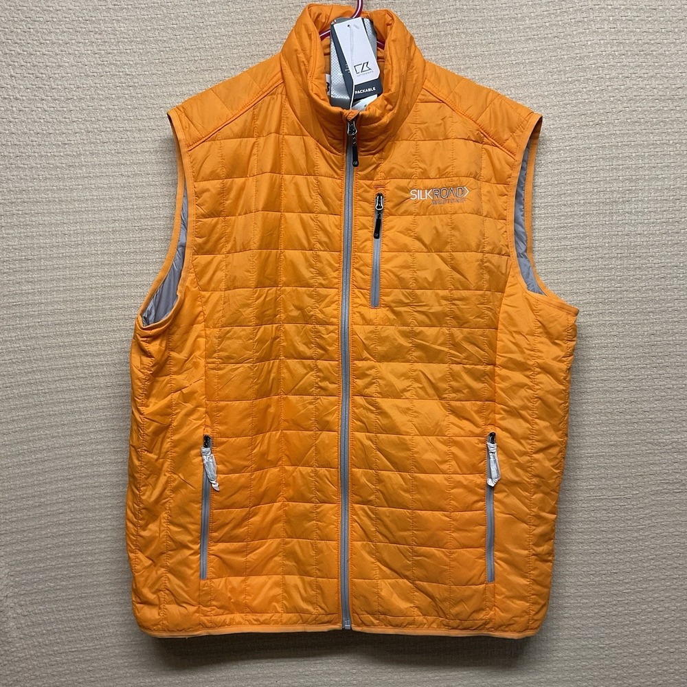 Cutter& Buck Primaloft Quilted Vest Men's XL Orange Packable Rainier Puffer Logo